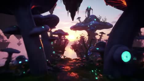 floating mushroom islands at sunset