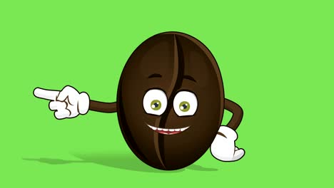 pino di caffè a cartone animato puntatore sinistro con animazione del viso alfa matte