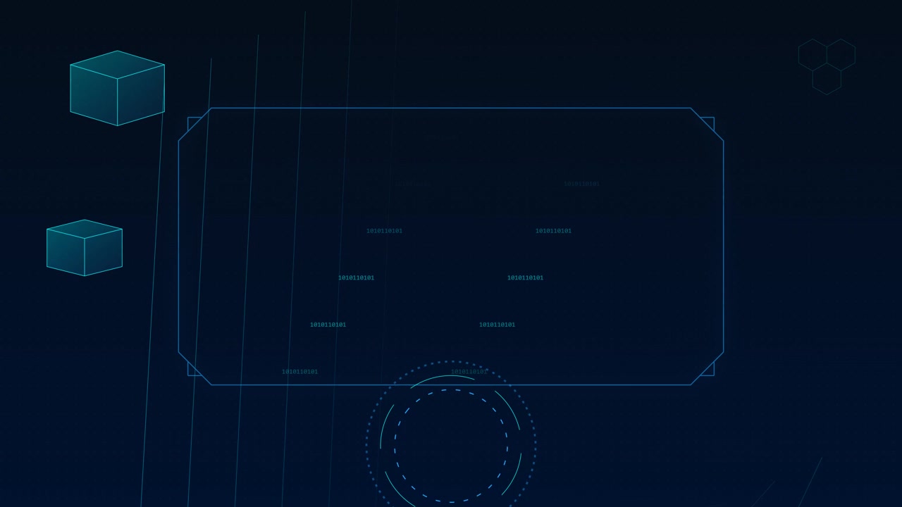 Abstract Digital Interface with Floating Data Cubes and HUD Elements