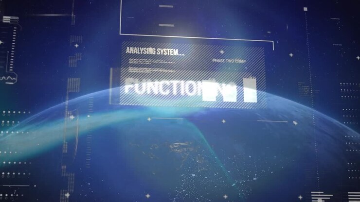 Animation of data processing over globe on blue background