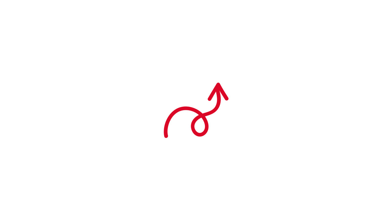 Red Line Drawing Spiral Arrow Pointing Up on White Background