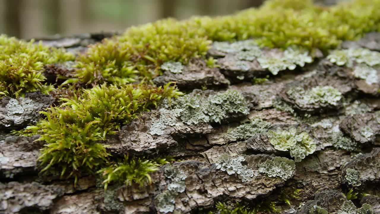 Close-up of Tree Bark with Moss and Lichen