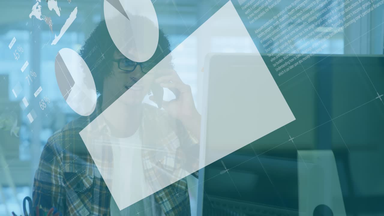 Animation of data processing over businessman