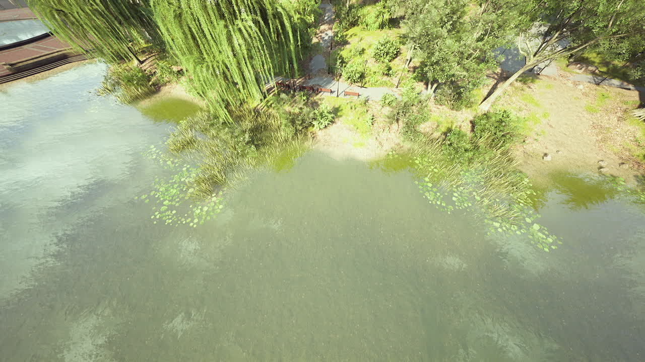 초록색 잔디 ⁇  과 경로 를 가진 공원 의 높이 에서의 전망