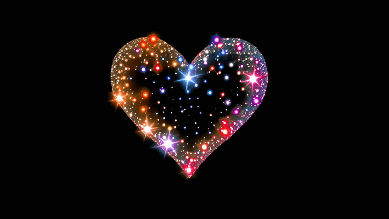 Sparkling heart with colorful lights animated overlay, transparent 4K video, alpha channel, ProRes