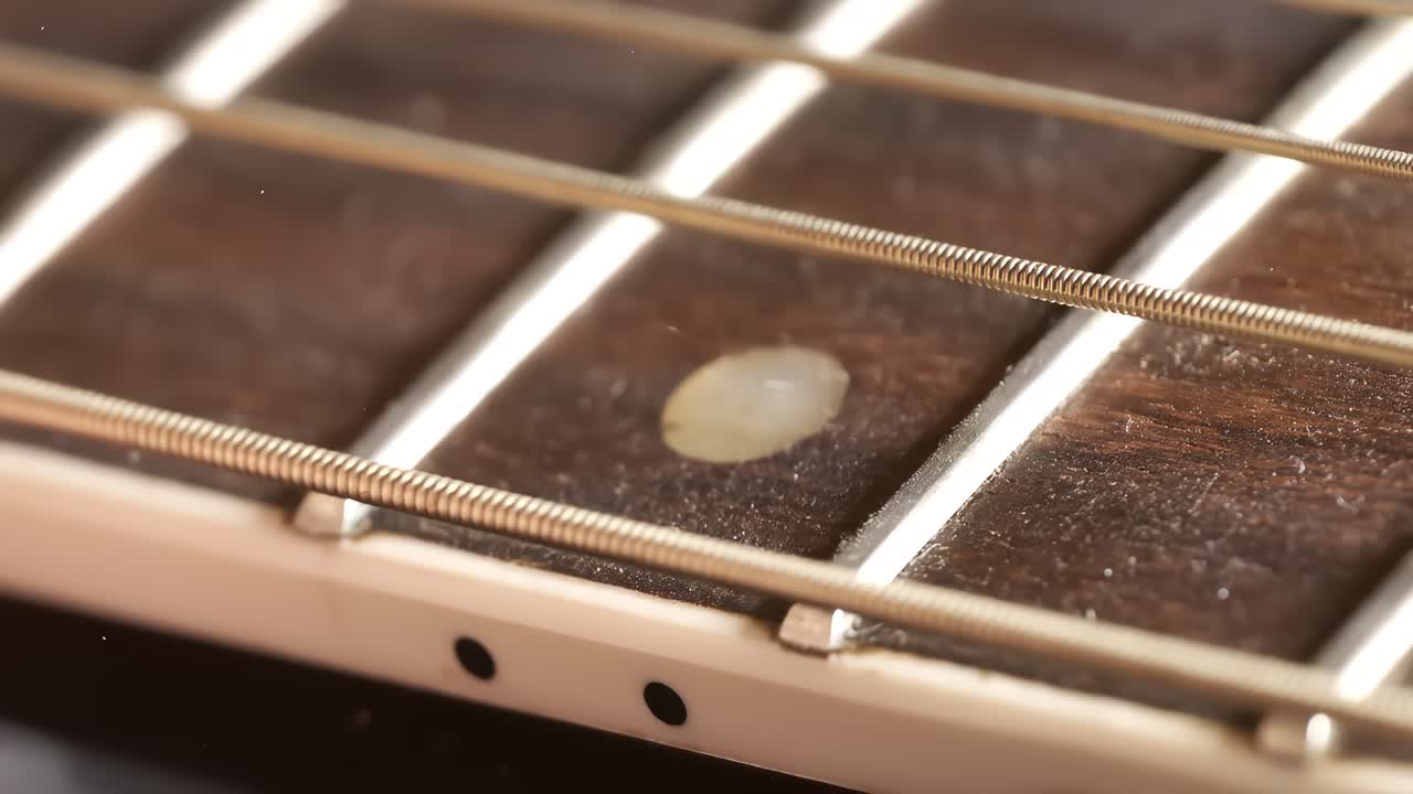 Acoustic guitar strings vibrating, Shot on super slow motion camera 1500 fps