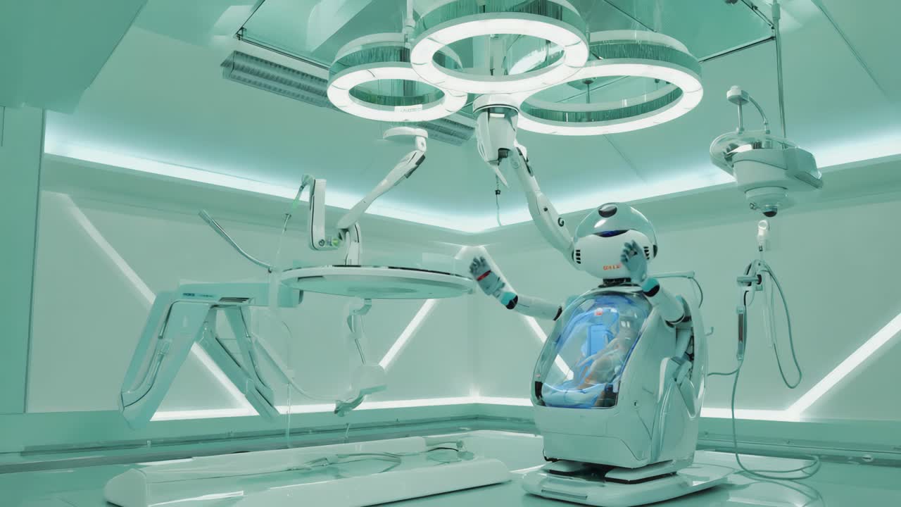 Futuristic Robot in a High-Tech Operating Room