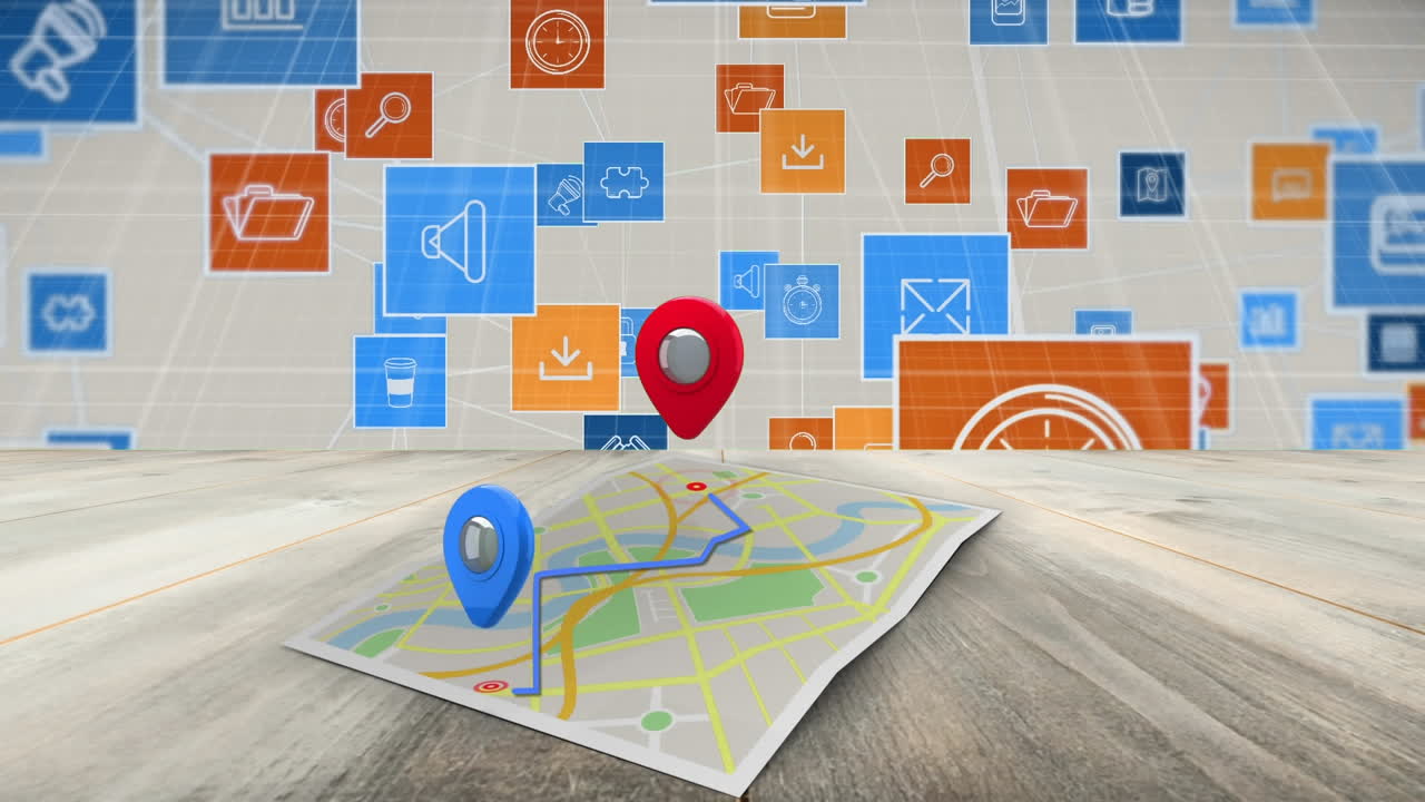 íconos de internet en un mapa de google