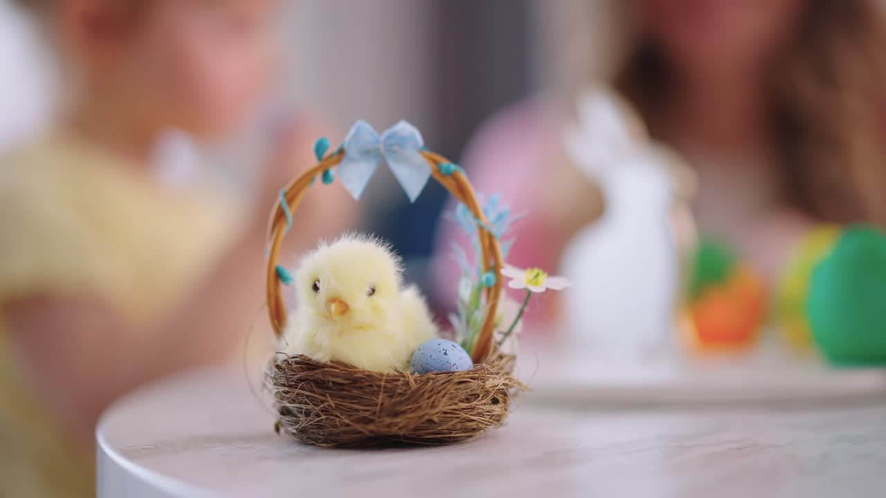 Cute Easter Chick Decoration in a Small Basket
