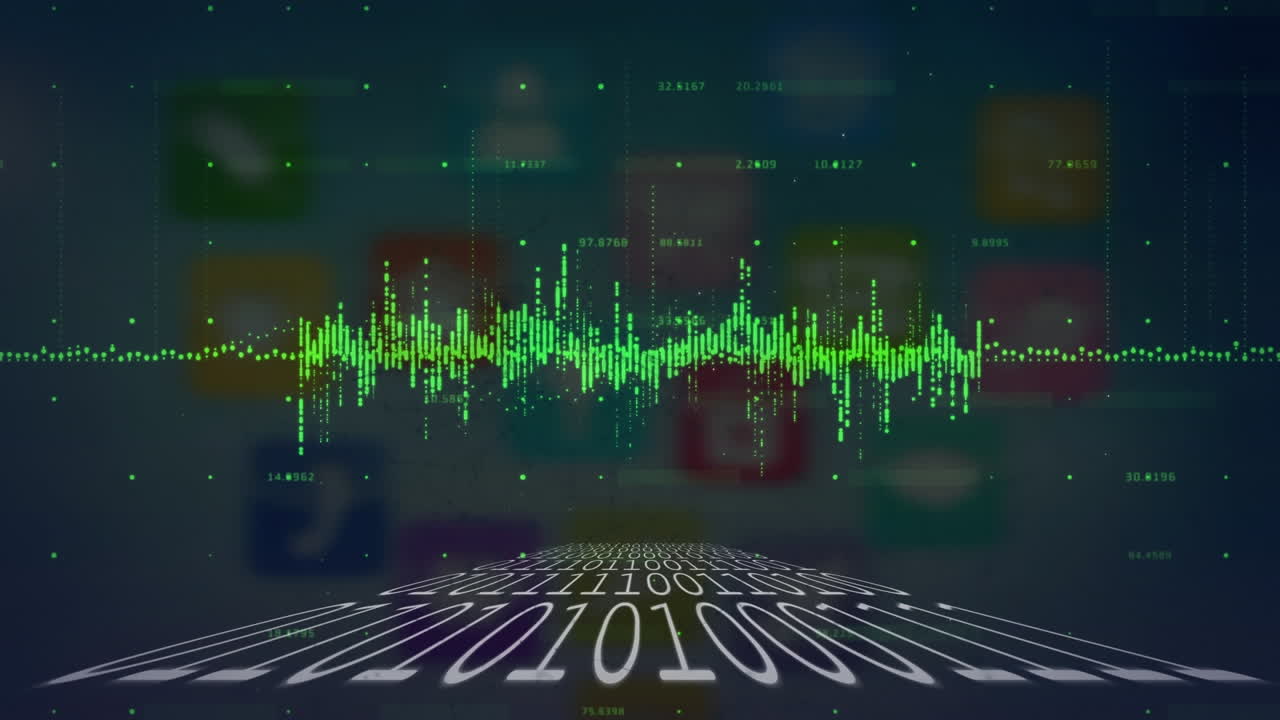 Animation of icons over digital interface and data processing