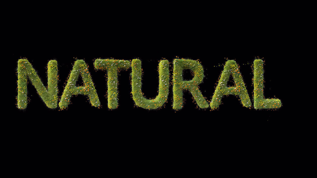 La parola 'Naturale' che si forma da erba e fiori in crescita