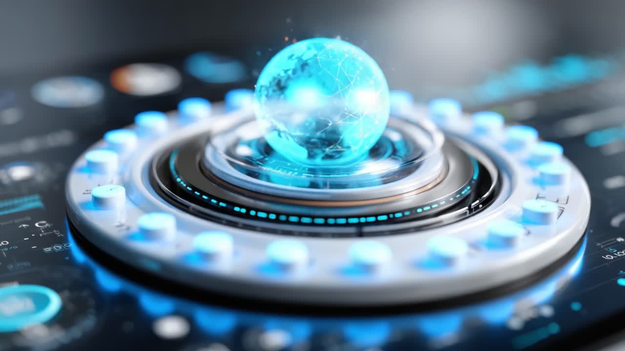 A Futuristic Interface Featuring a 3D Holographic Sphere on a High-Tech Control Panel, Showcasing Advanced Technology and Digital Interfaces in Action