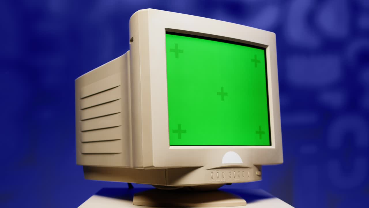 Vintage CRT Monitor with Green Screen
