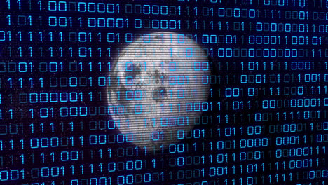Animation of binary code over grey planet