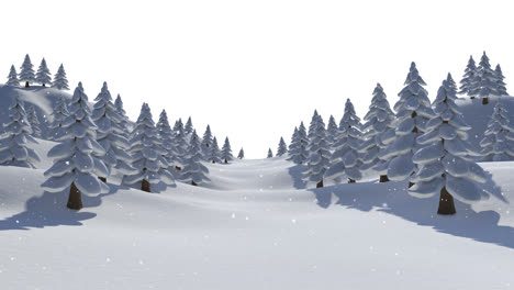animation of falling snow over trees on white background