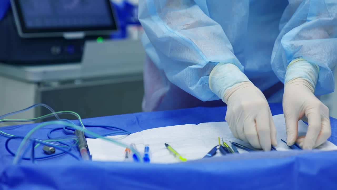 Ophthalmology laser operation details. Surgical assistant preparing for vision correction