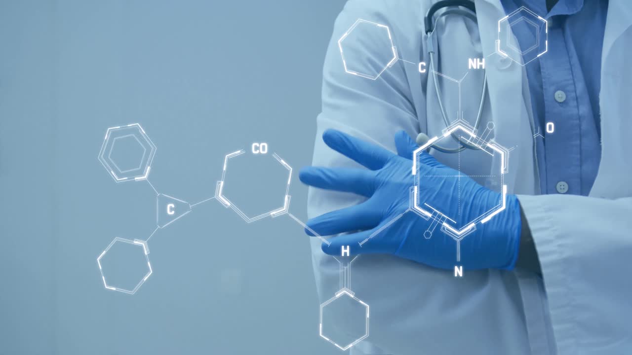 animation von chemischer formel über afroamerikanischer männlicher arzt