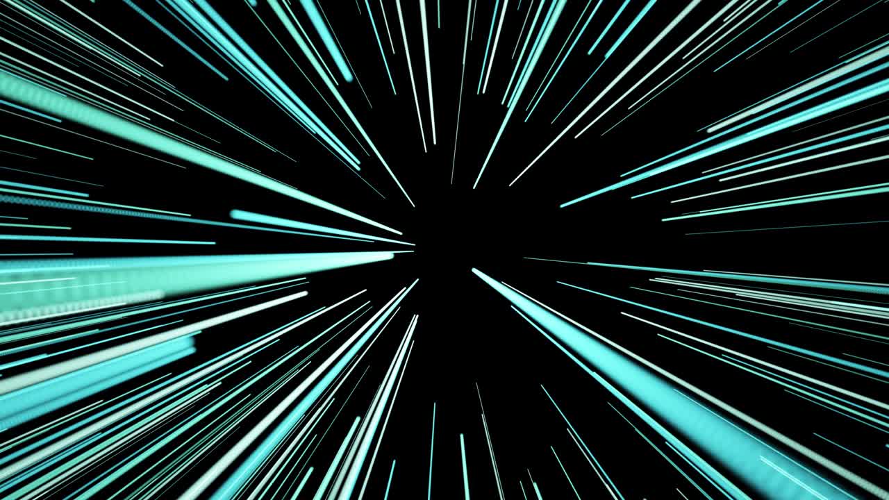 애니메이션 하이퍼 점프는 우주에서 파란 별을 통해 움직입니다.