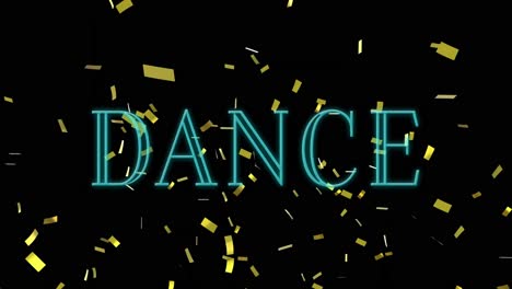 animation of dance text over falling confetti on dark background