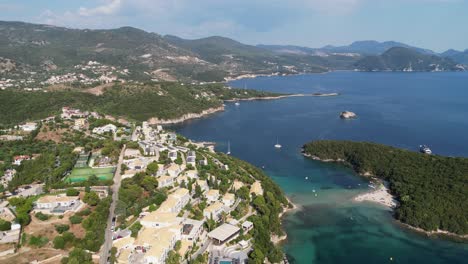 Syvota-Malerische-Küste,-Insel-Und-Sandstrand-In-Epirus,-Griechenland---Luftaufnahme