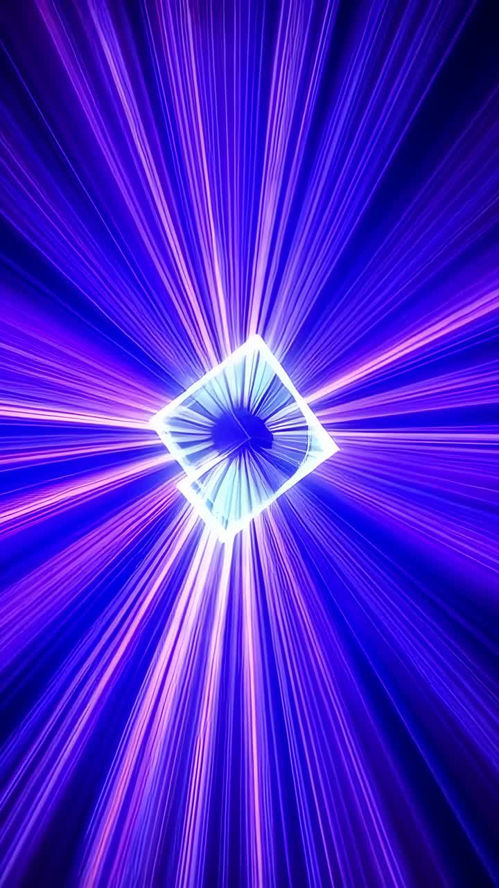 Vertical video: Pulsing diamond after first glow, growing in dark void, emitting spiral core beams