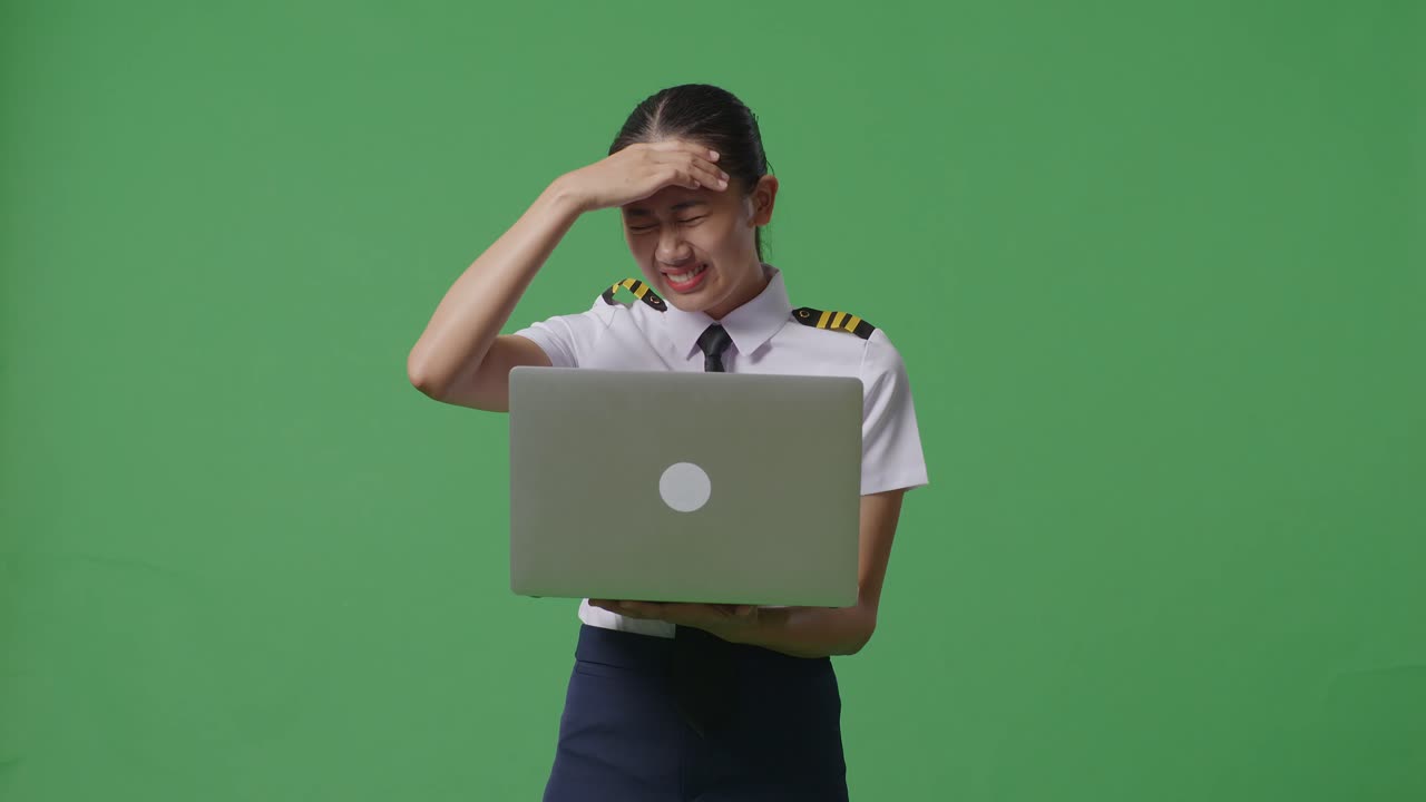 노트북 을 보고 있는 화가 난 조종사