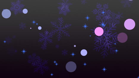 Leuchtende-Violette-Und-Blaue-Kreise-Schweben-Zwischen-Leuchtenden-Schneeflocken