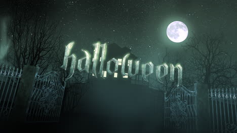 halloween con casa antigua mística y luna en la noche