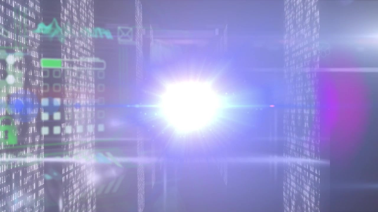 Animação de ícones de mídia sobre pontos de luz