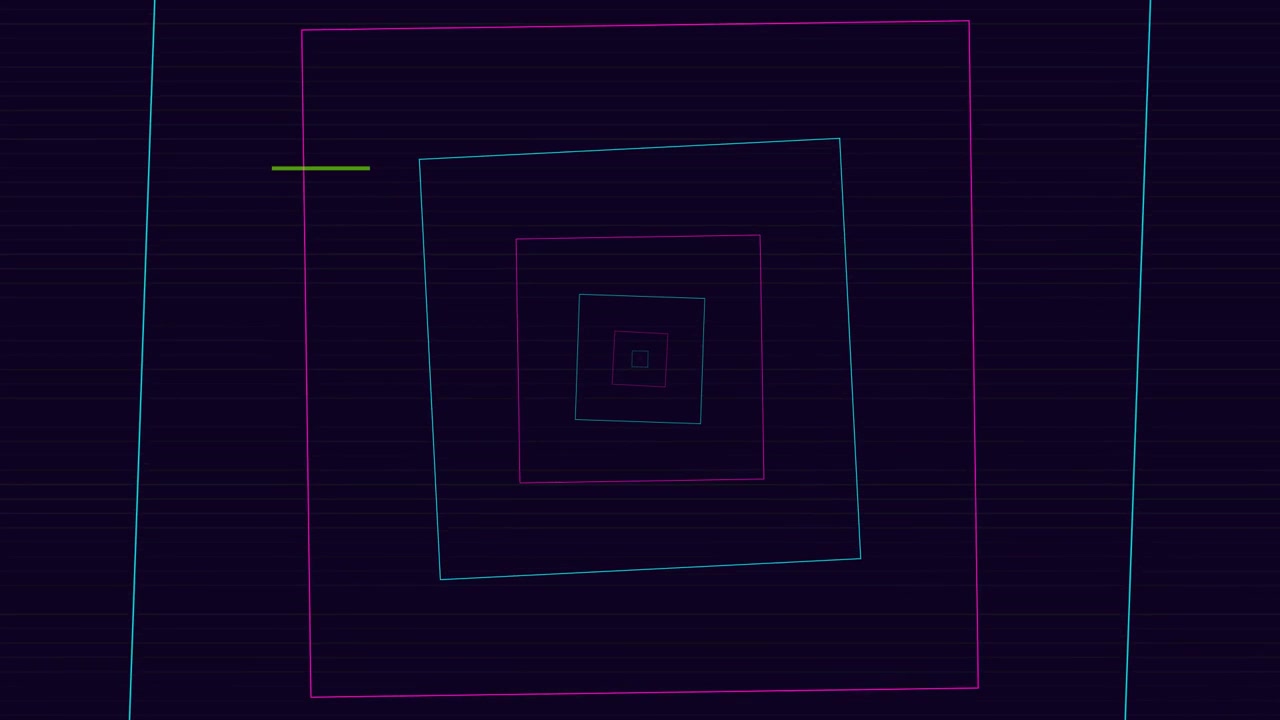 Animación abstracta de túnel cuadrado de neón con efectos de glitch
