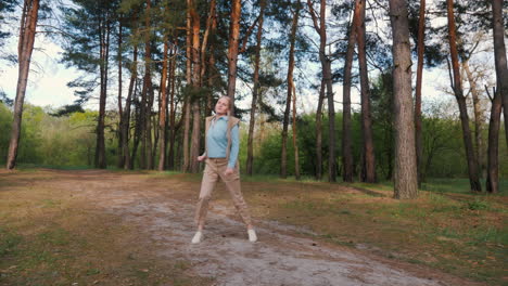 woman running in a forest