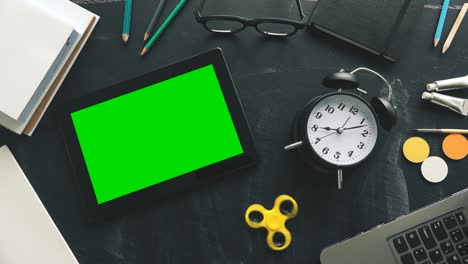 online education concept with green screen tablet computer