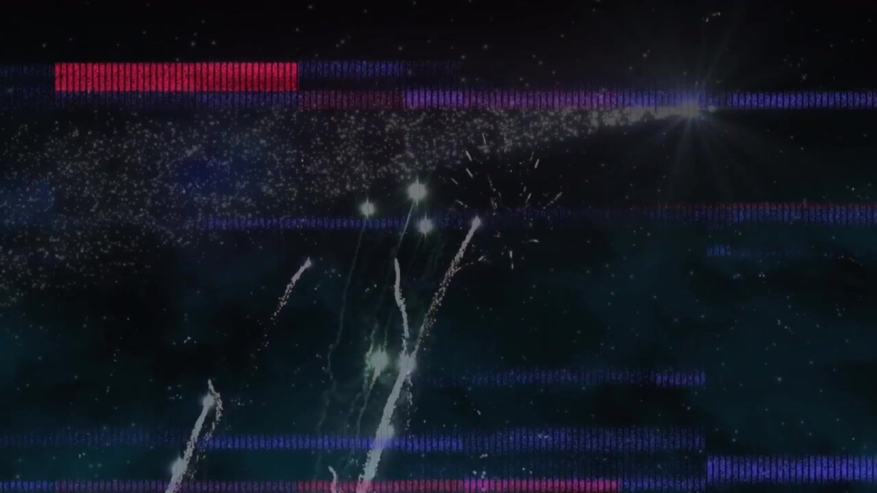 Animazione di interferenze su fuochi d'artificio e punti luce su sfondo nero.