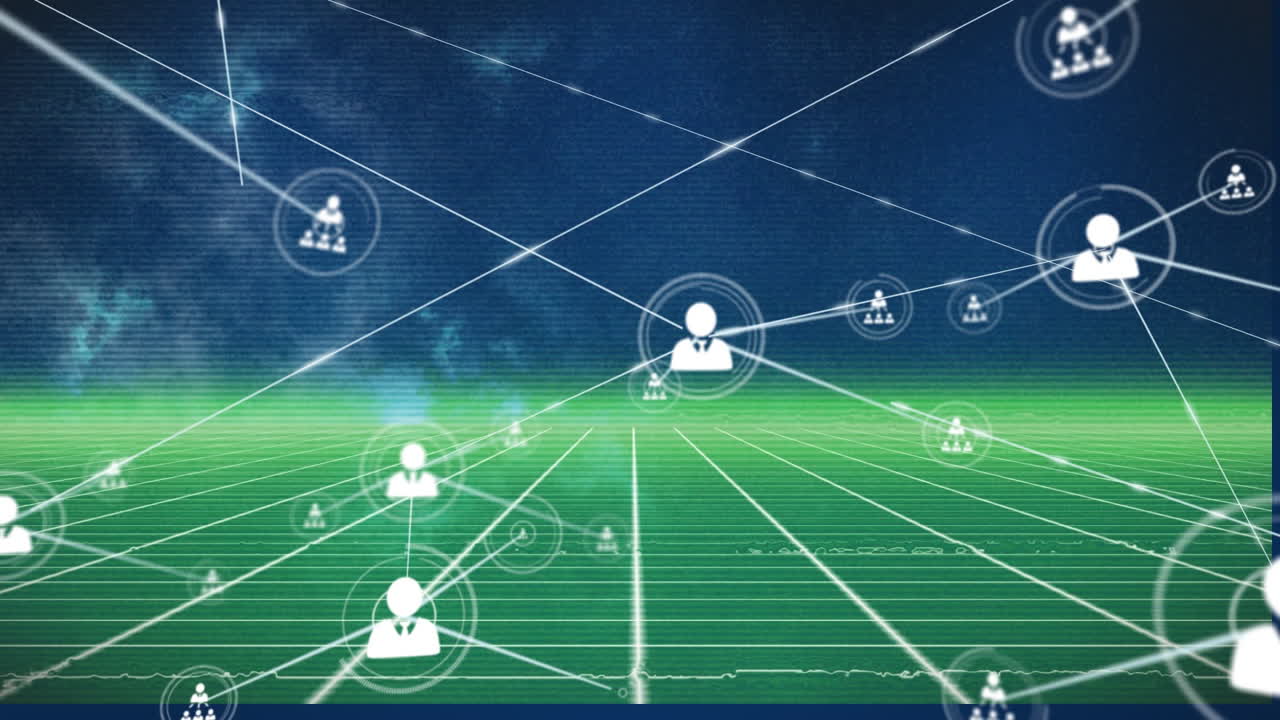 메타버스 위의 아이콘으로 연결된 네트워크의 애니메이션