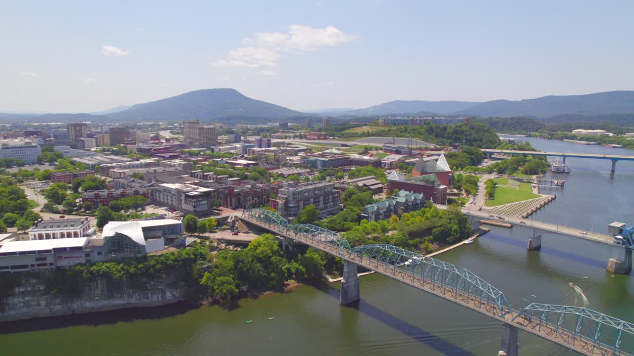Drone Aerial Of Chattanooga Tennessee Riverfront