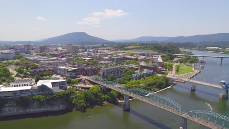 drone aerial of chattanooga tennessee riverfront
