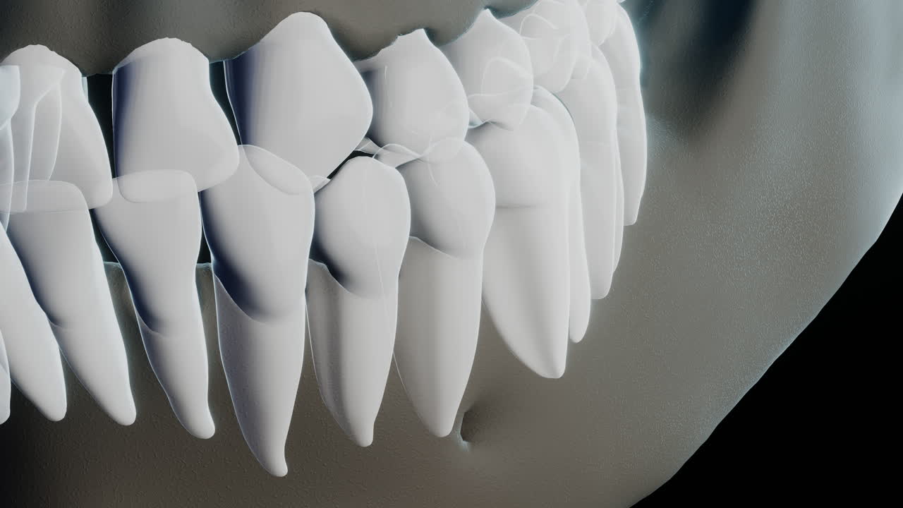 diente molar malo en el esqueleto sobre fondo negro