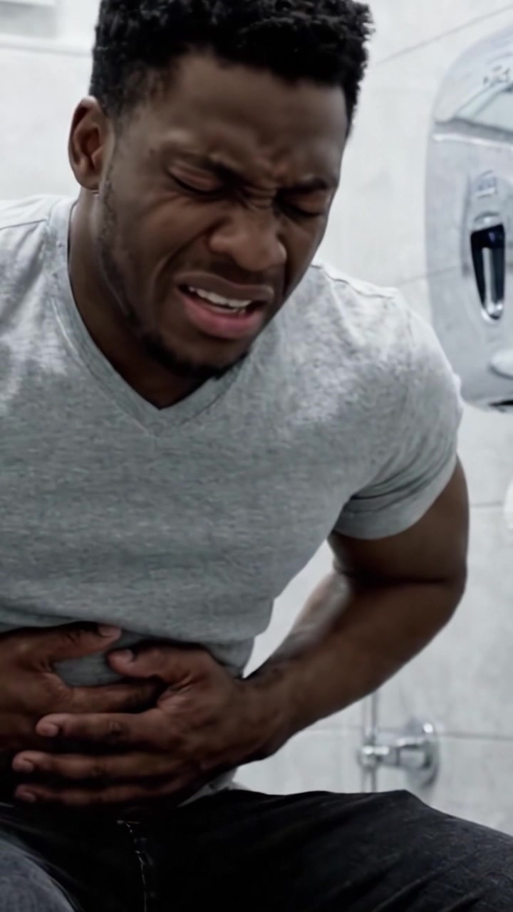 A Man in Distress: Experiencing Intense Abdominal Pain in a Restroom Setting, Facing Uncomfortable Symptoms and Emotional Struggles