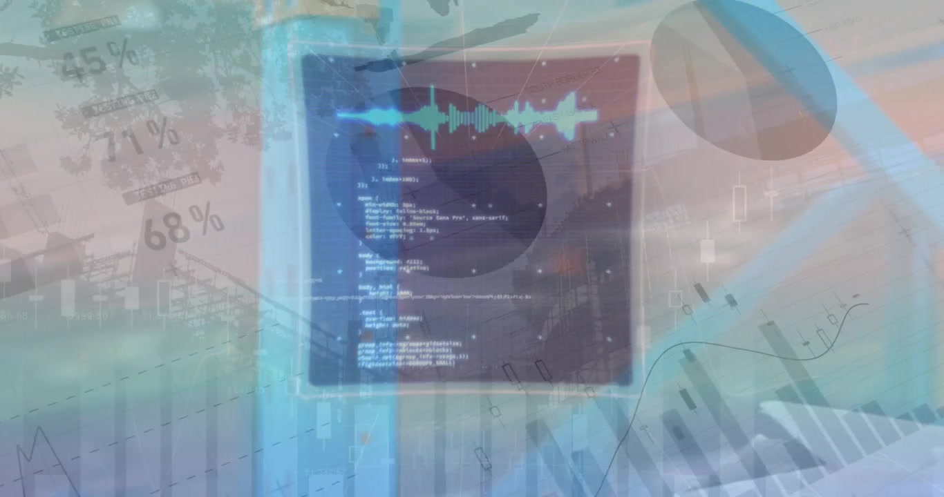 Animation of data processing over cityscape