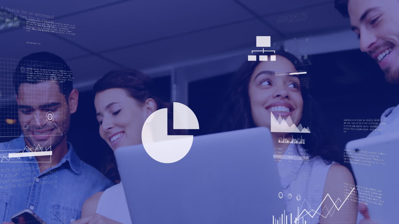 animación del procesamiento de datos financieros en diversos grupos de empresarios