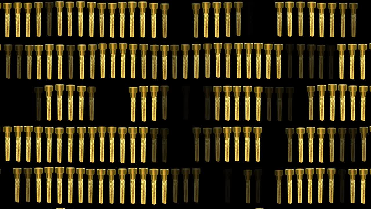 filas de tornillos parpadeantes sobre un fondo negro