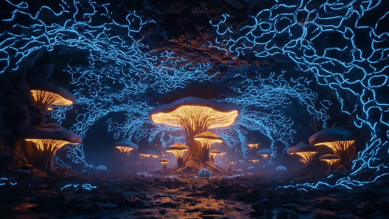 Glowing Mushrooms in a Mystical Cave