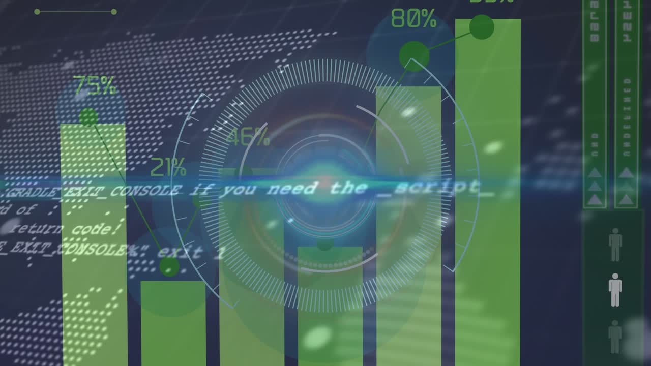 Animation of scope scanning over data processing on black background