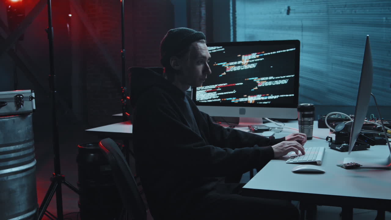 Hackers Working in Dark Industrial Space