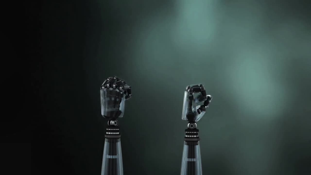 las manos del robot sobre un fondo gris