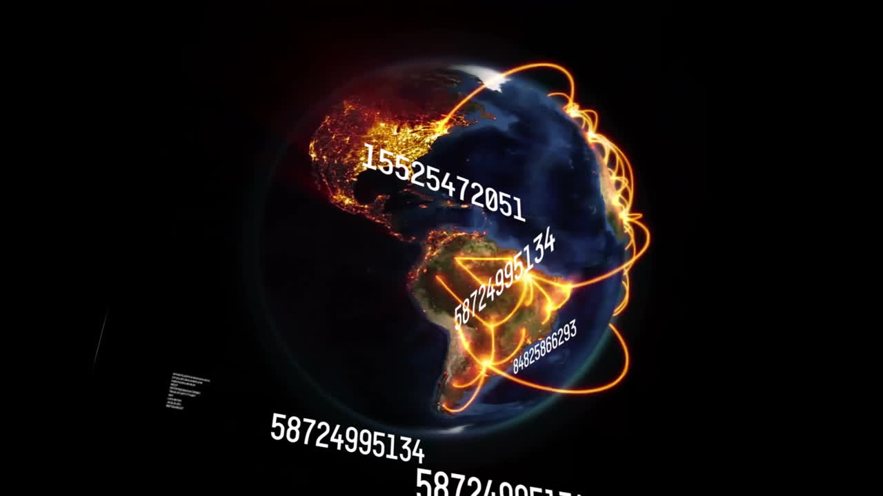 전 세계에 걸쳐 숫자의 애니메이션과 디지털 데이터 처리