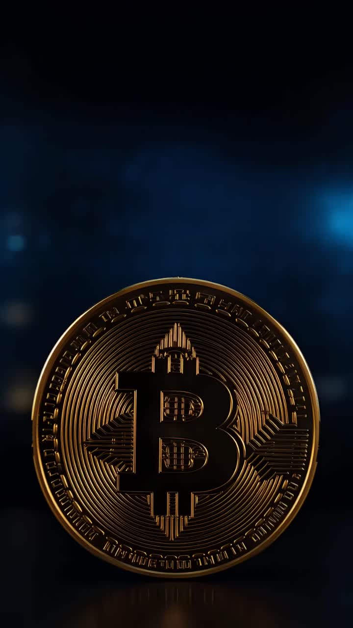 Animação de Bitcoin Dourado Girando em Fundo Escuro Cripto Cinematográfico 4K