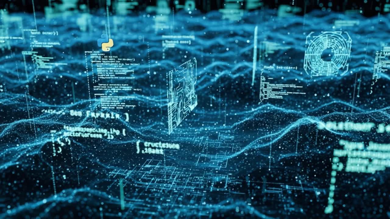 Exploring the Depths of Data Visualization: A Surreal Representation of Python Programming Elements in a Dynamic Waveform Environment