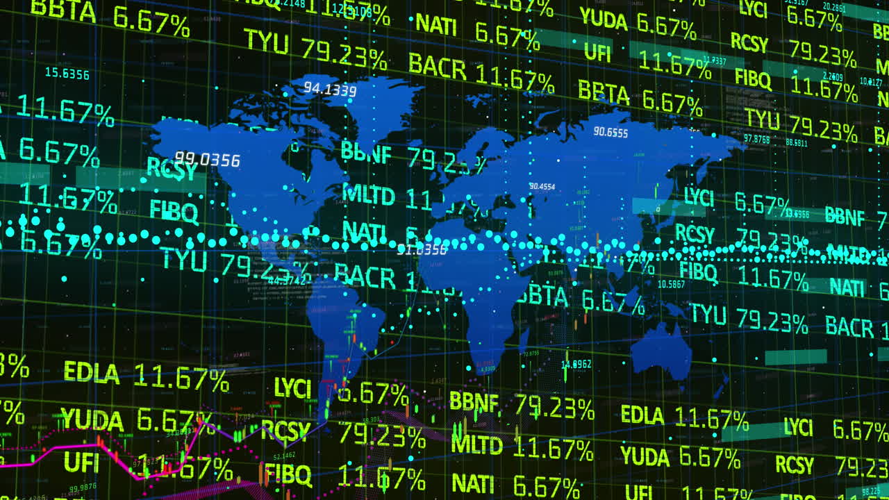 Animation of financial data processing over world map