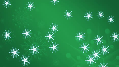 animación de copos de nieve cayendo sobre un fondo verde